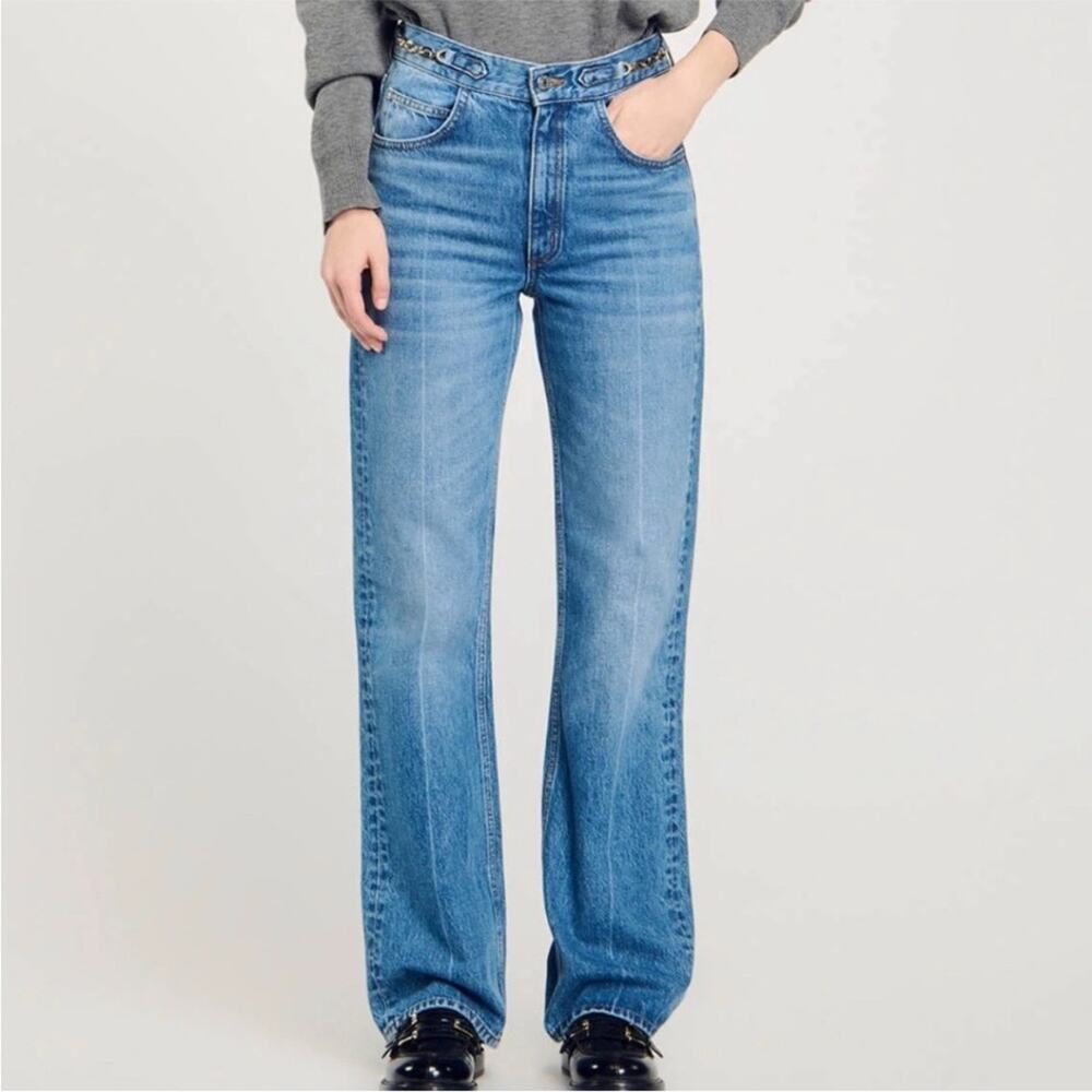 Sandro High Rise Blue Women's Jeans with Chain Detail Sz 40/8